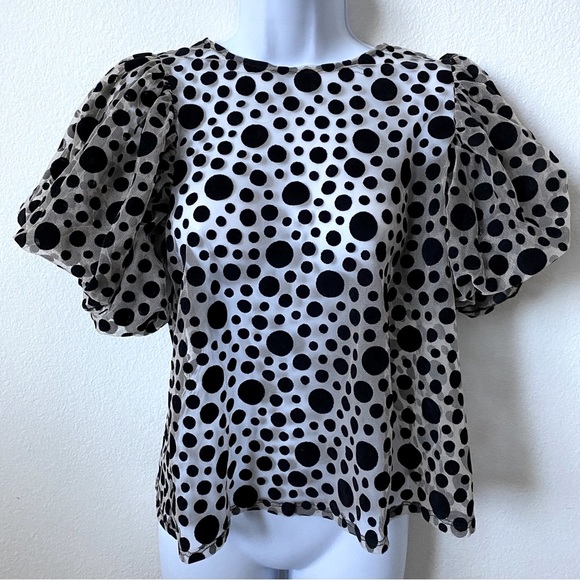 Haute Monde Tops - Haute Monde, Women’s blouse, polka dot, sheet, puffed sleeve